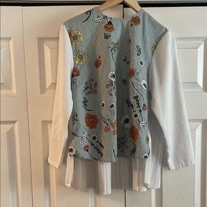 Floral Striped Blouse with White Sleeves